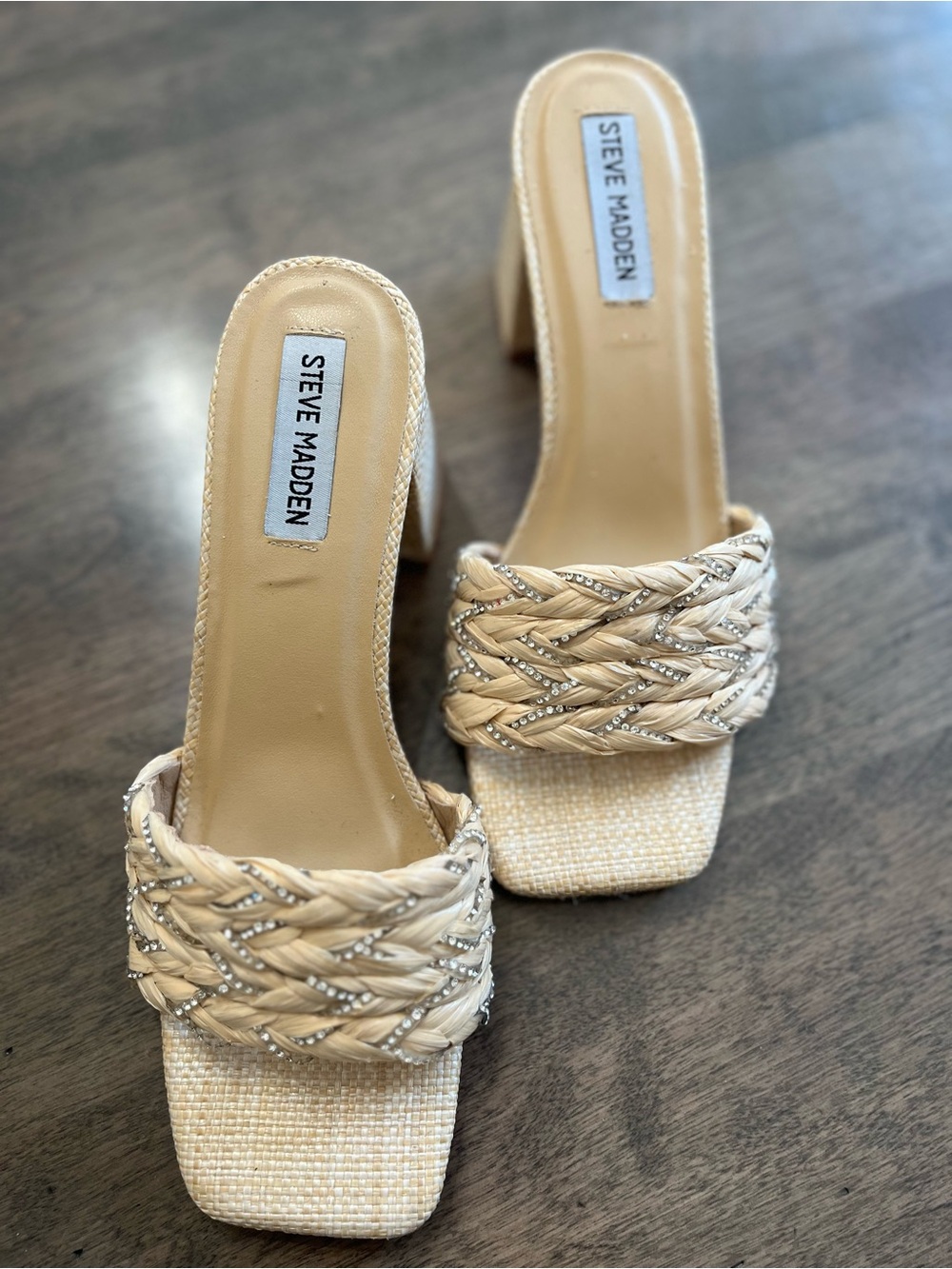 Steve Madden Braided Natural-Tone Heeled Sandals